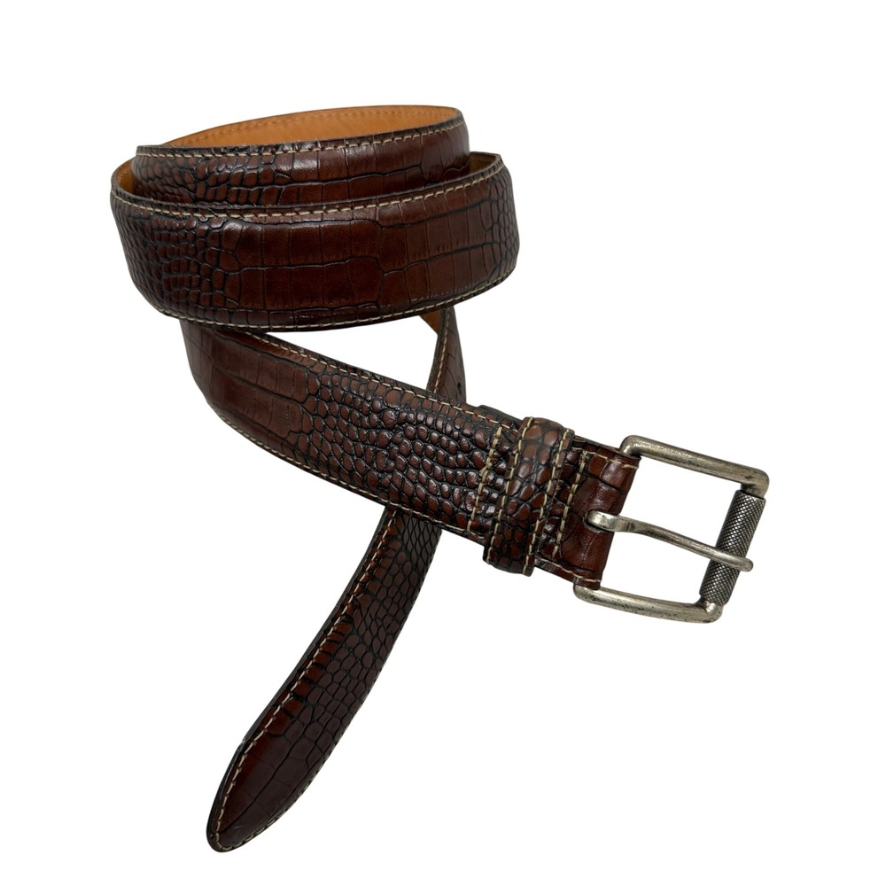 Martin Dingman Belt Mens 42 Brown Alligator Grain Calf Leather Hand Made USA